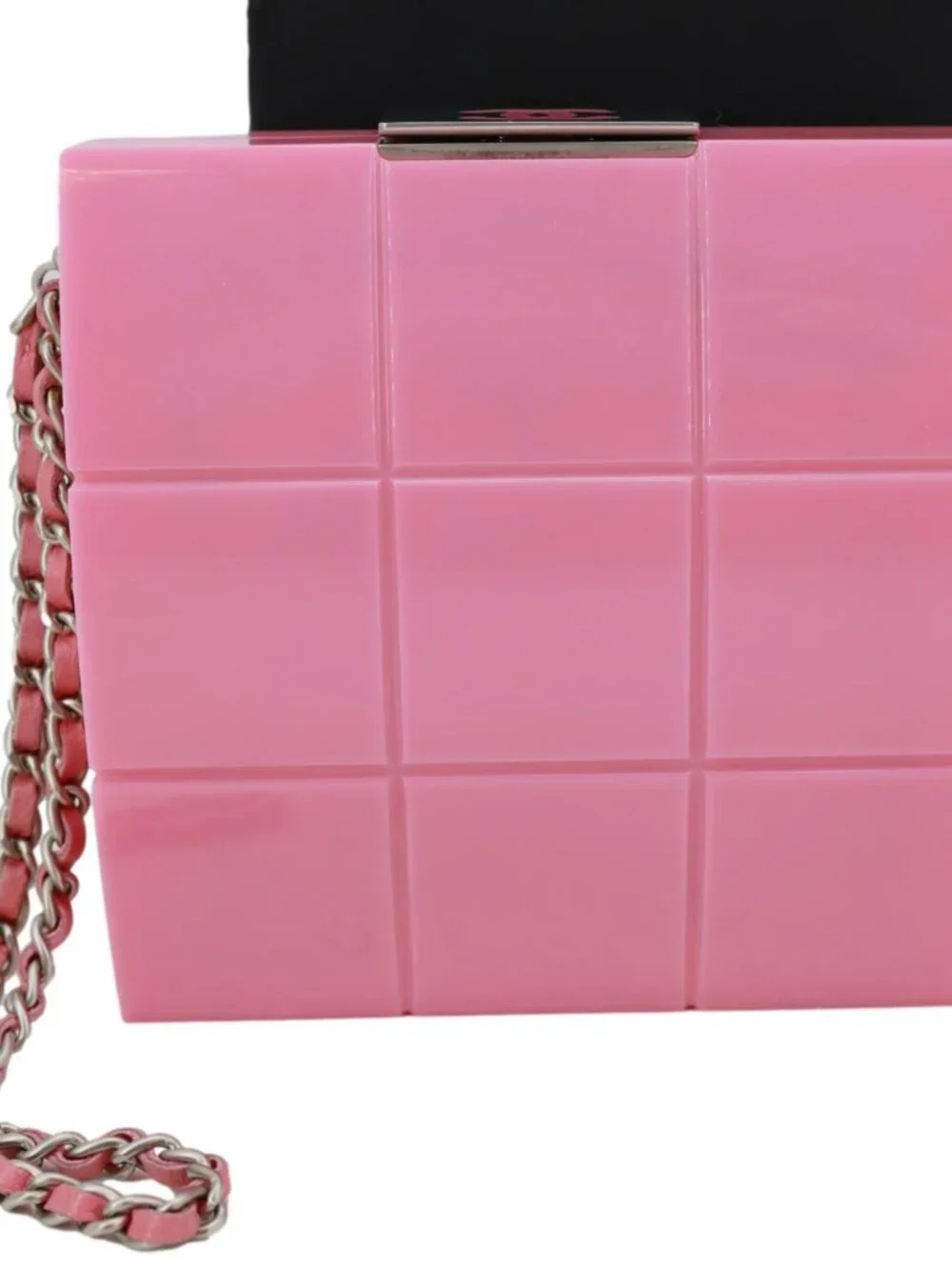 Chanel  Minaudiere Choco Bar Leather Clutch Pink